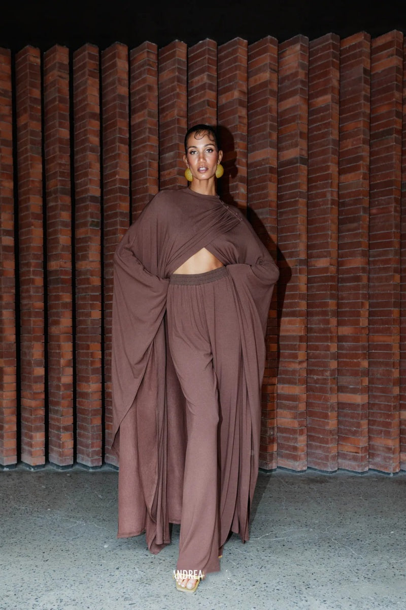 High Collar Shawl Pants Set
