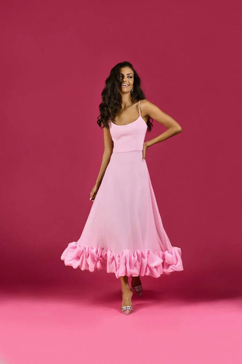Elegant Floral Hem Slip Midi Dress