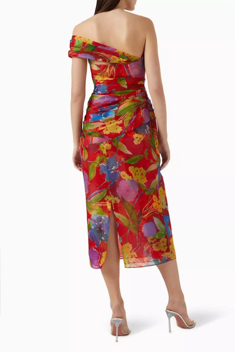 Painterly Red Midi Dress