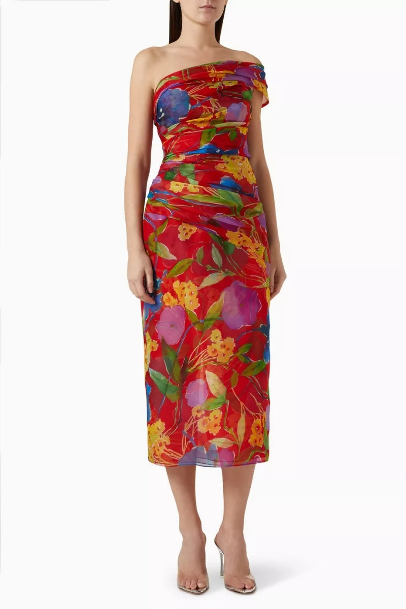 Painterly Red Midi Dress