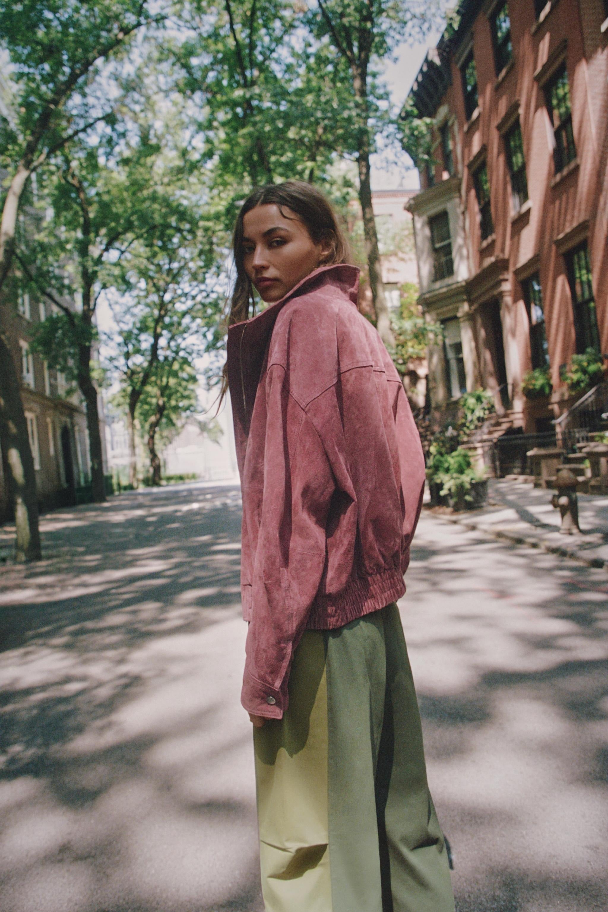 Vintage Stand‑Collar Zip‑Up Oversized Jacket