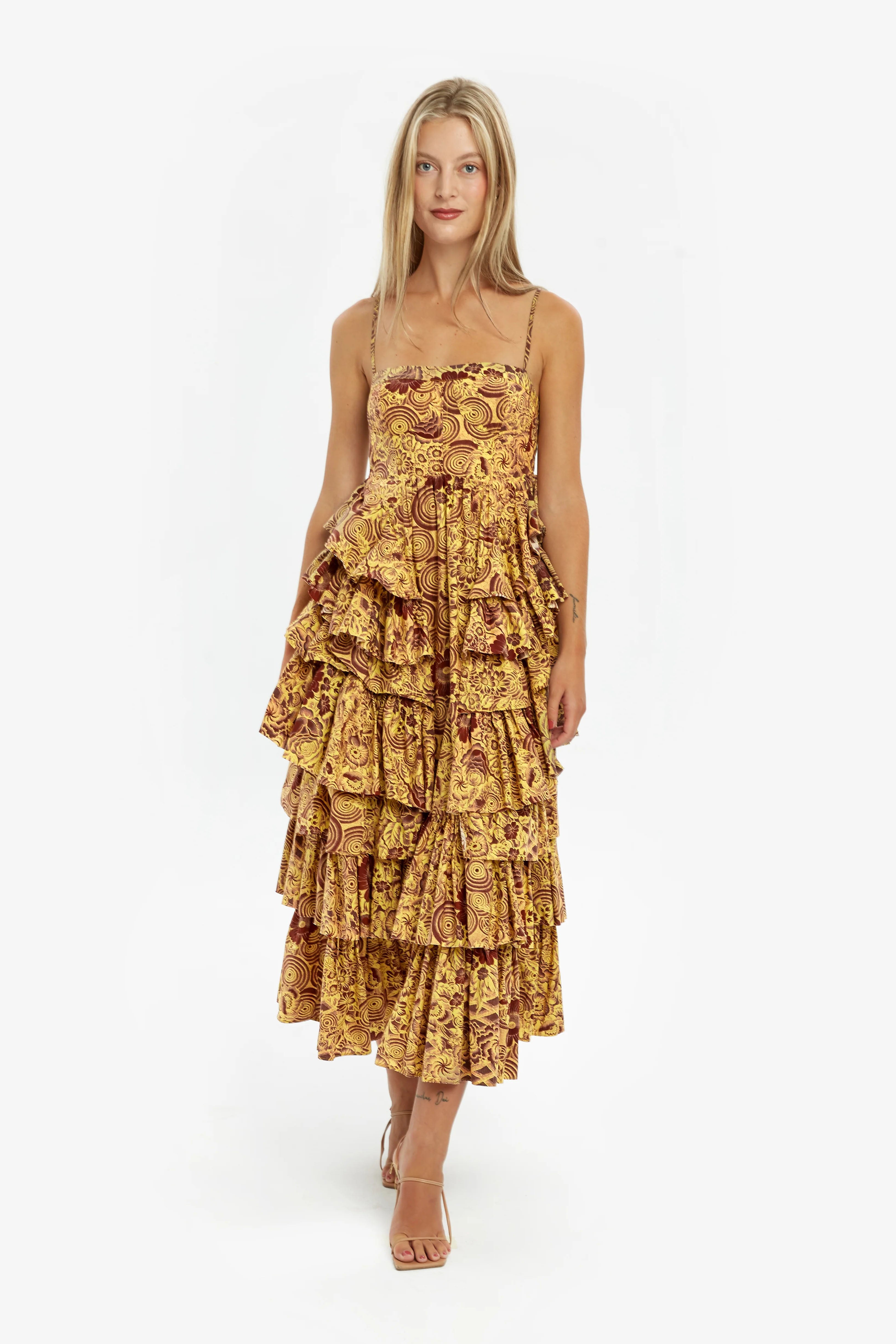 Robe midi vintage à volants superposés