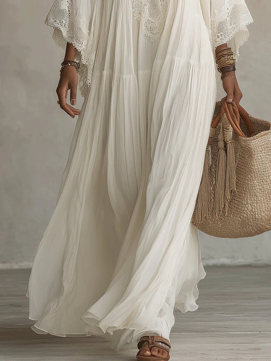 Wäisst fléissend Cape-Maxi-Kleed