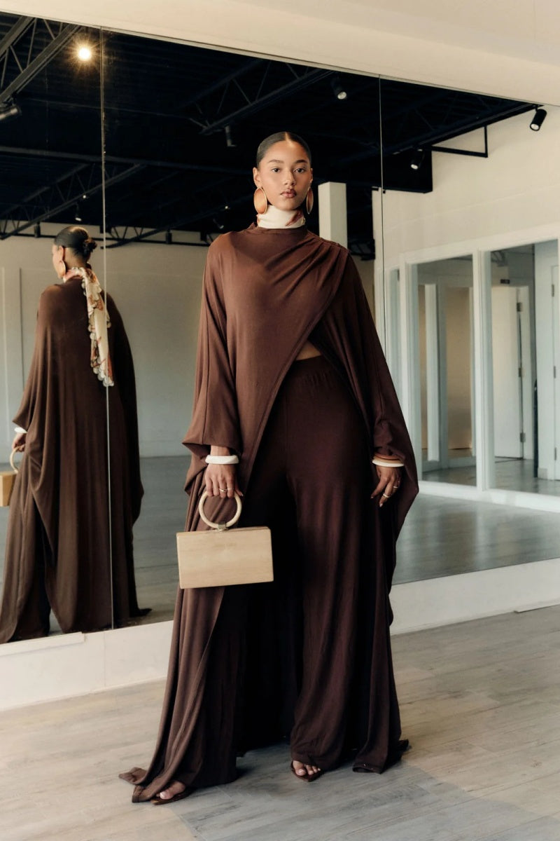 High Collar Shawl Pants Set