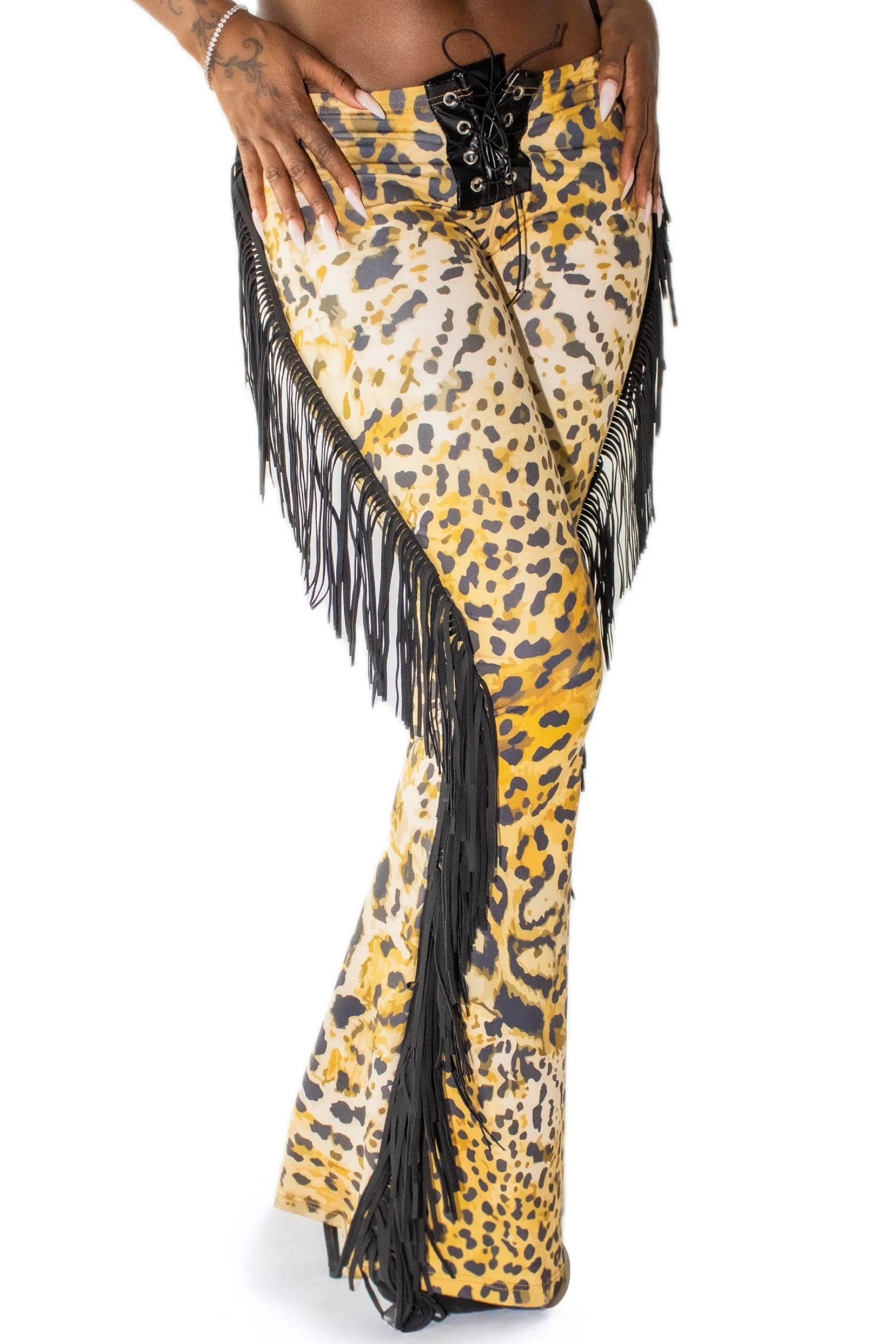Leopardefransen-Spëtzeband-Flarespantalong