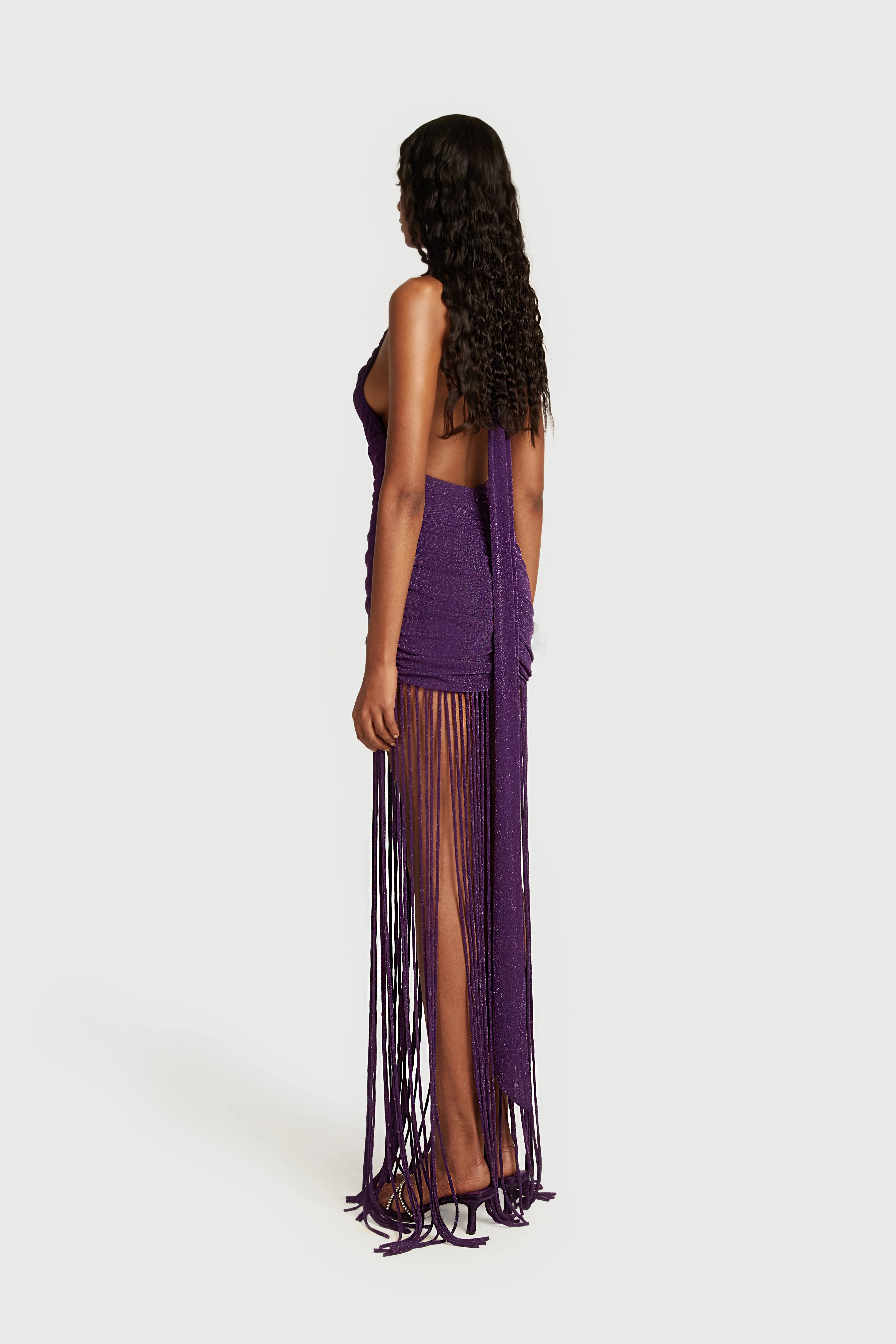 Azure Fringe Halo Maxi Dress-Purple