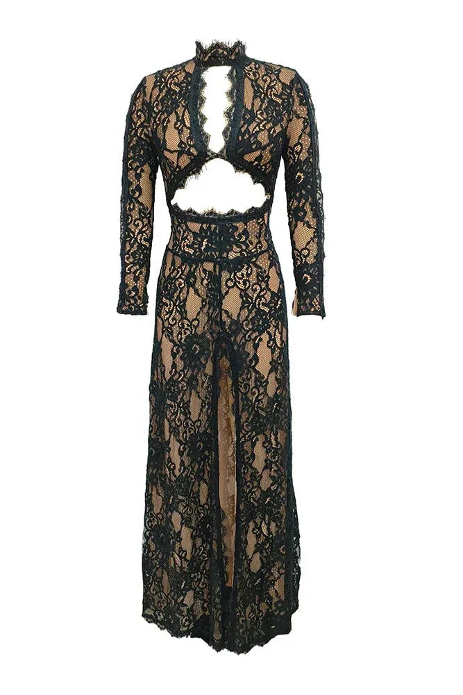 Schwaarzt 3D-Blumme Cut-Out Halter Maxi-Kleed