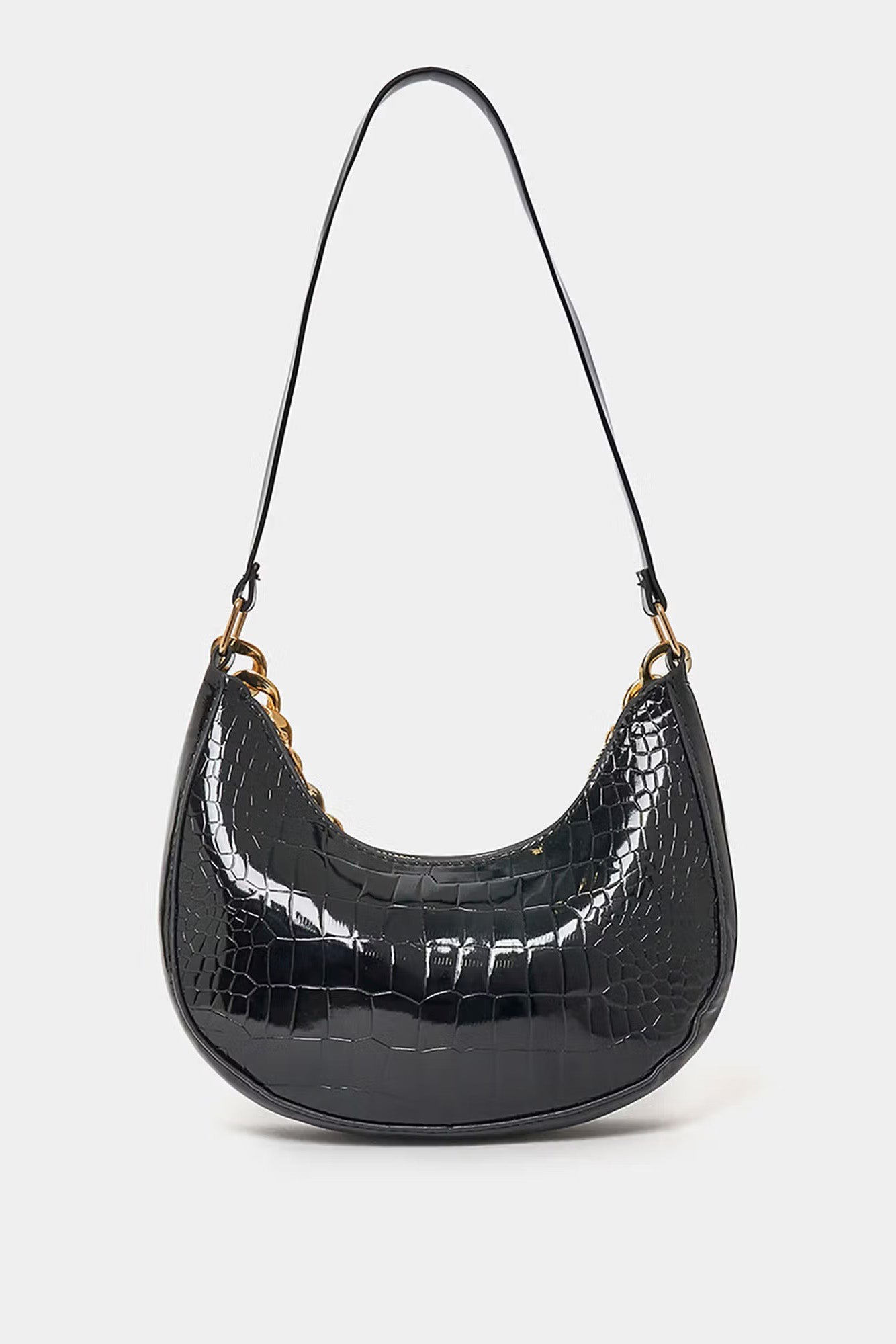 Black Patent Croc Moon Bag