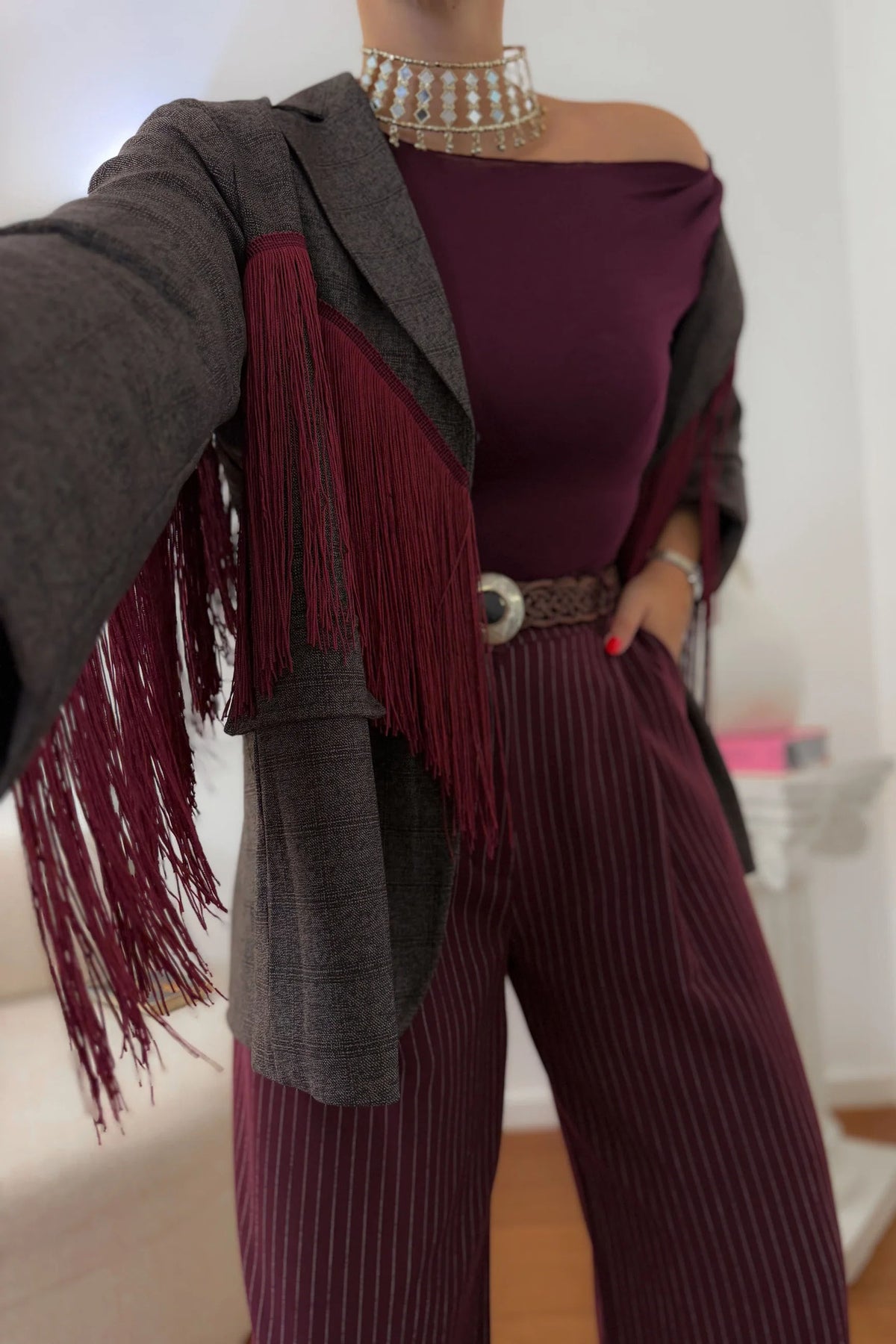 Plaid Fringe Blazer Retro Stylish Outerwear