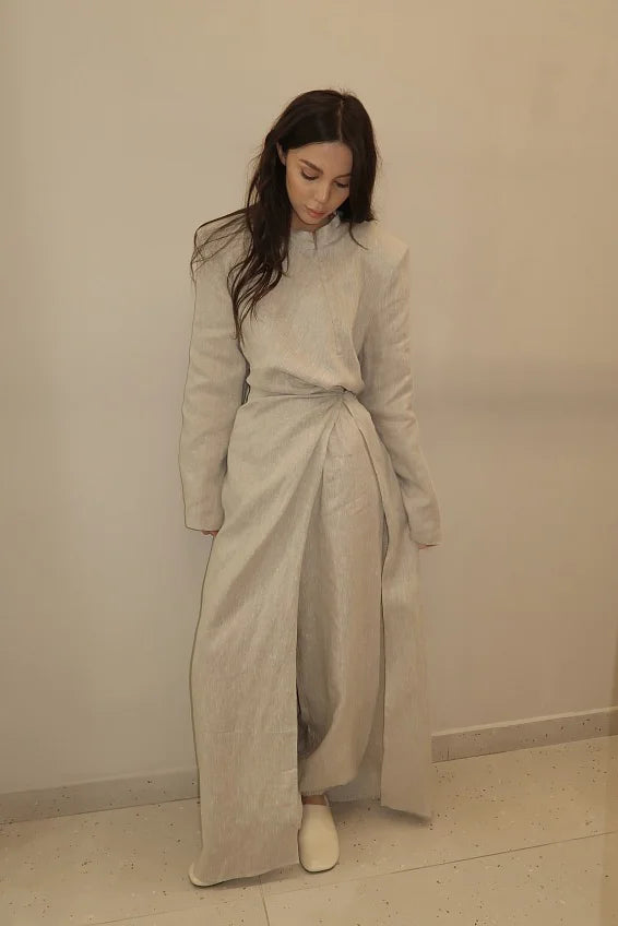 Beige Oversized Structured Pants Set