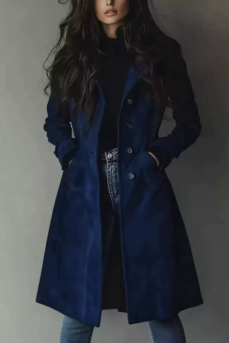Long Button-Front Trench Coat