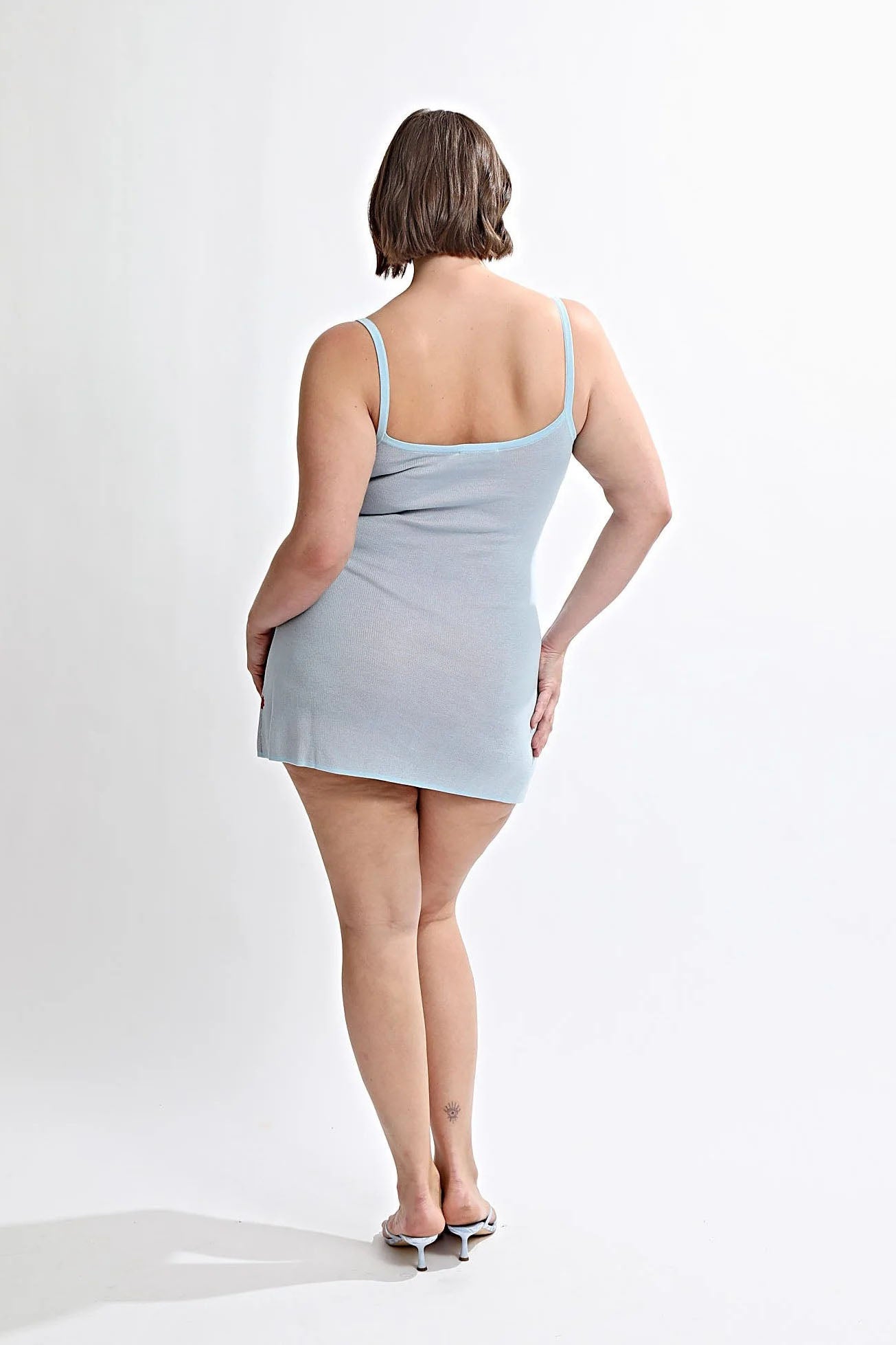 Vestido Mini de Malha com Palmeira Azul Céu