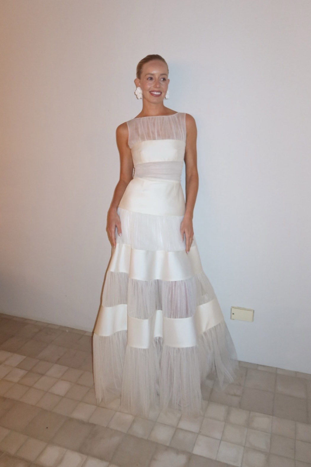 Tulle Paneled Maxi Dress