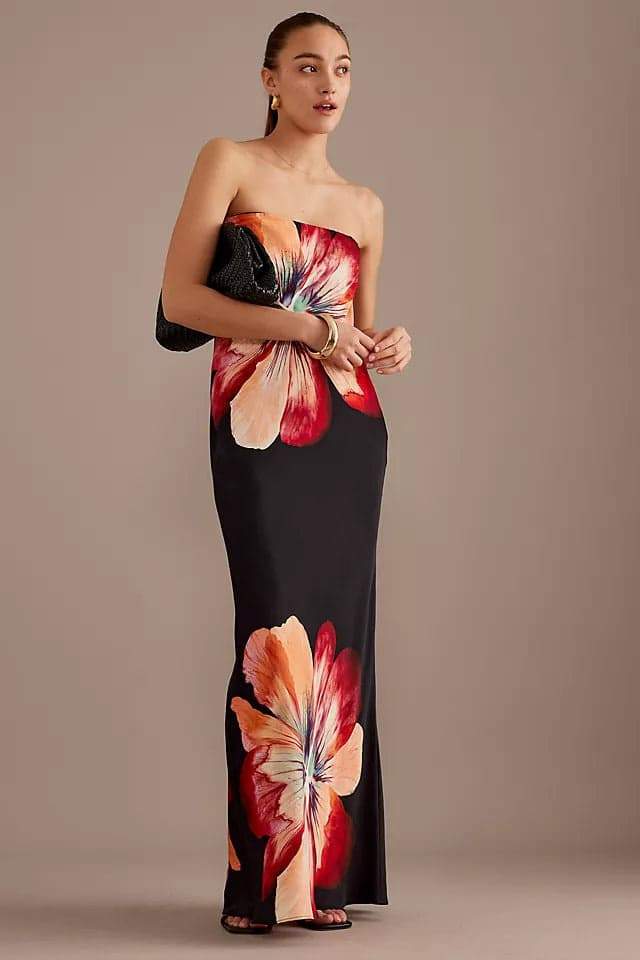 dresses-Janice Floral Printed Strapless Maxi Dress-SD00606052888-Black-S - Sunfere