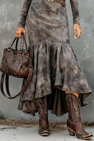 Vintage Polyester Flare Hem Midi Dress（Includes belt）