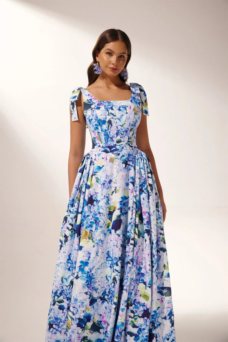 Kacey Hydrangea Printed Strap Maxi Dress