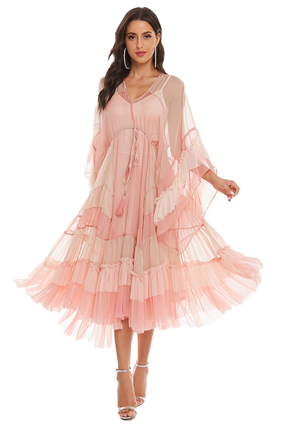 Katie Mesh Gradient Pink Midi Maxi Dress-Sunfere