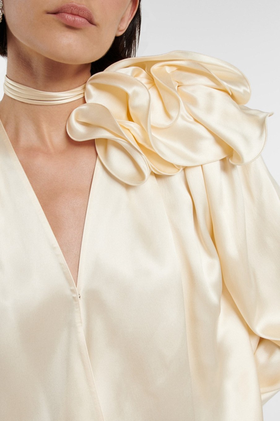 Lorraine Flower Satin Flowy Blouse-Sunfere