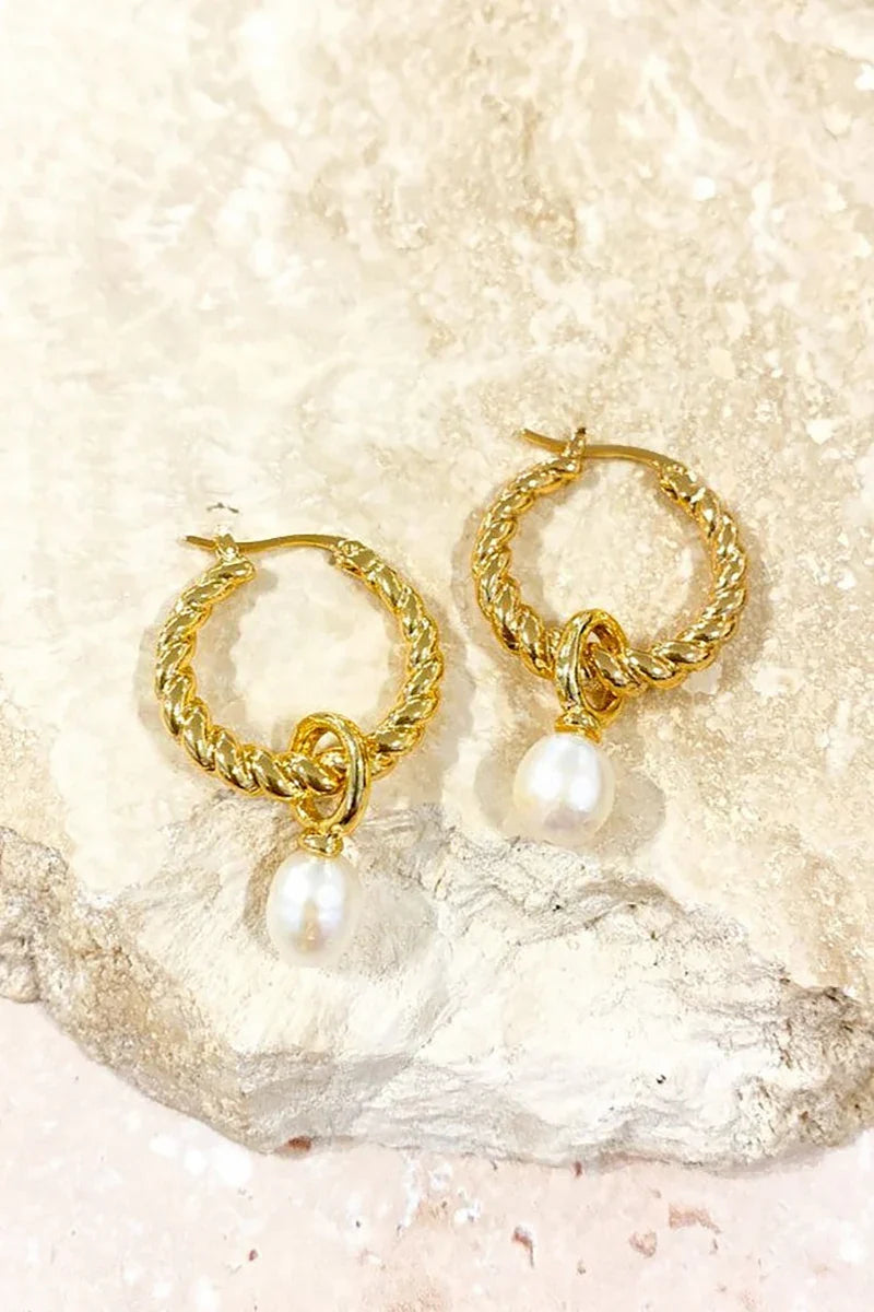 Twist Pearl Drop Earrings - Gold/Pearl