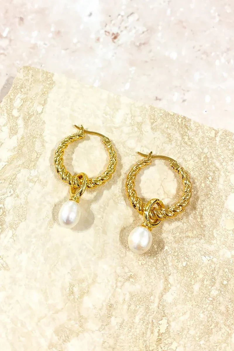 Twist Pearl Drop Earrings - Gold/Pearl