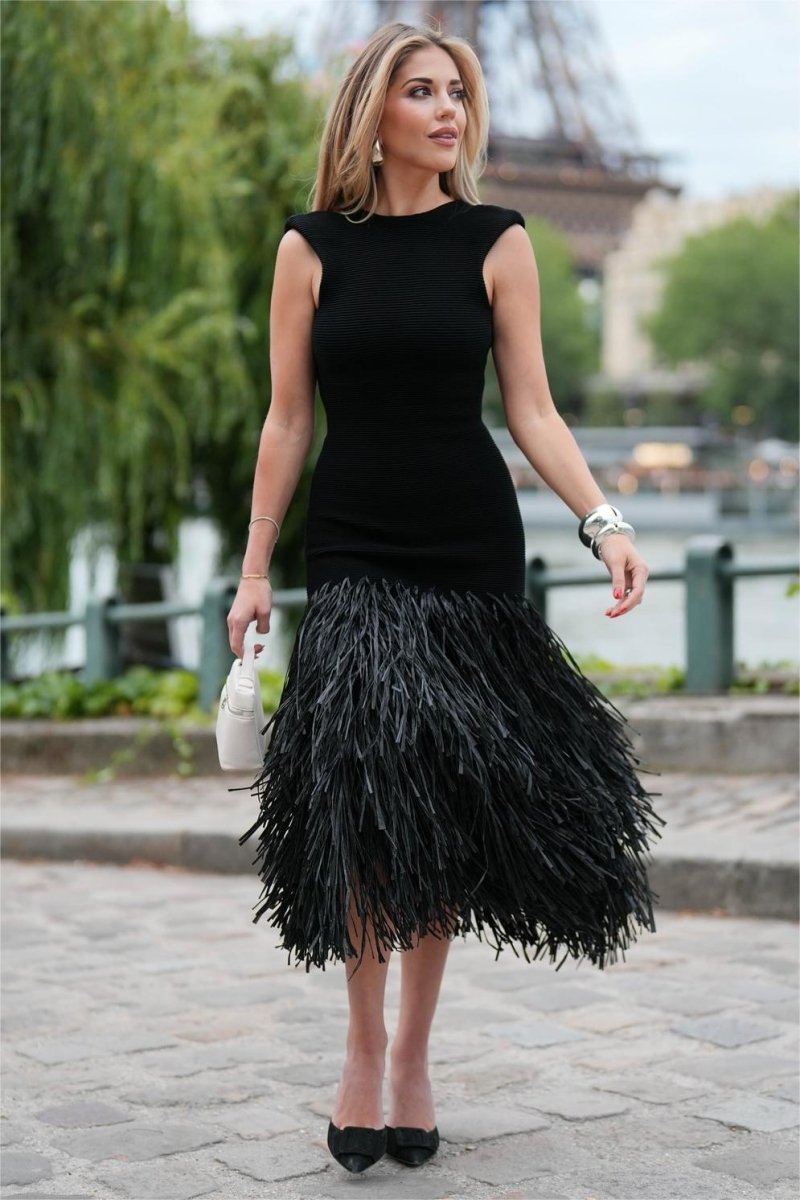 dresses - Mavis Backless Tassels Knit Midi Dress - SD00708013268 - Black - S - Sunfere