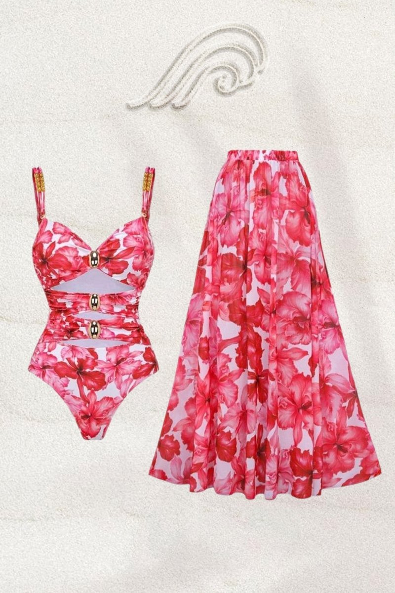 Conjunto de baño de dos piezas con cortes y estampado modesto