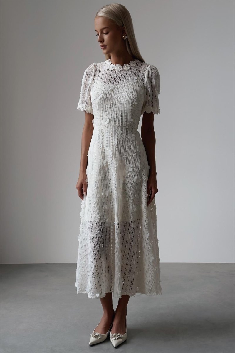 dresses - Mona Lace Embroidered Midi Dress - SD00707303239 - White - S - Sunfere