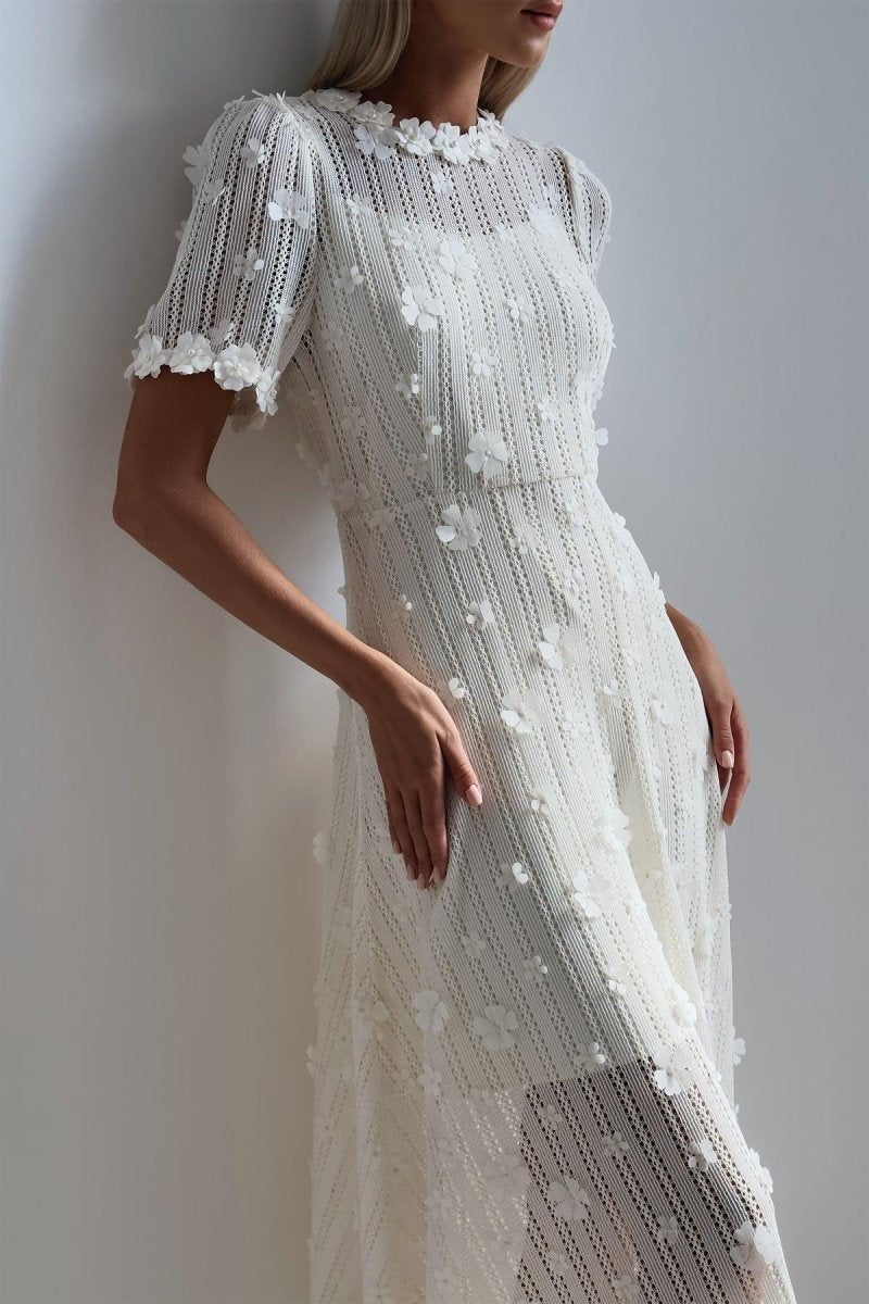 dresses - Mona Lace Embroidered Midi Dress - SD00707303239 - White - S - Sunfere