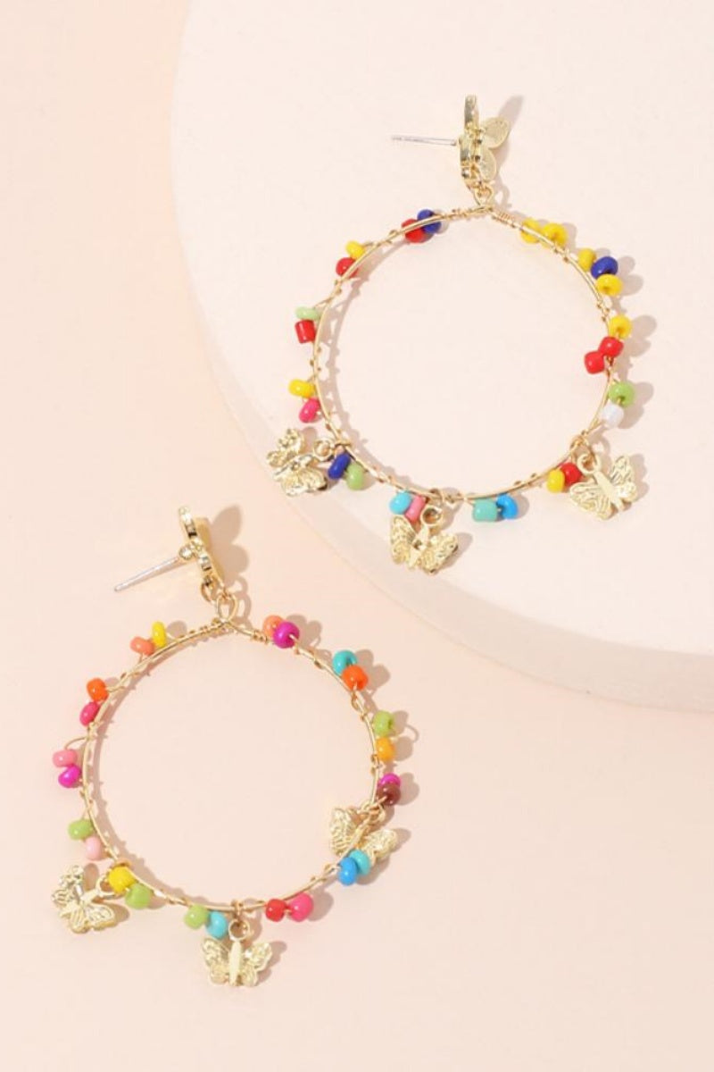 Myra Rainbow Beaded Butterfly Hoop Earrings