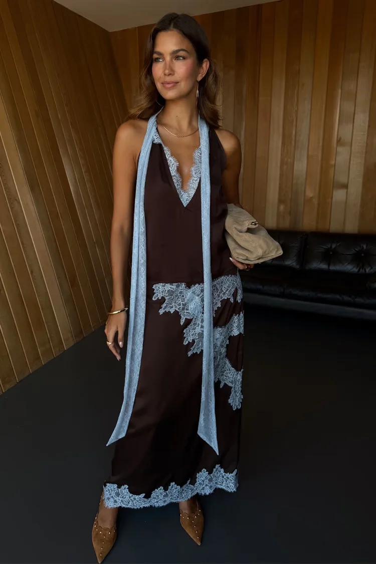 Contrast Lace Halter Neck Skirt Set