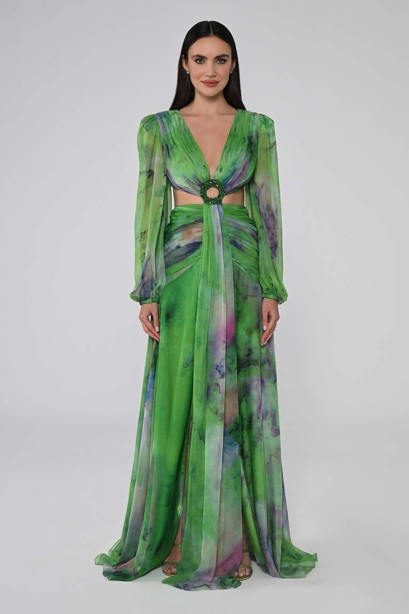 dresses - Novia V - neck Double Slits Maxi Dress - SD00606112905 - Green - S - Sunfere