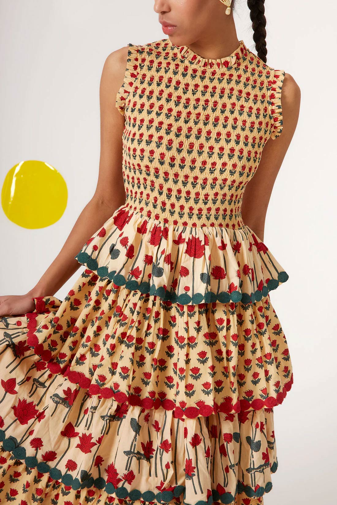 Sleeveless Smocked Tier Midi Dress