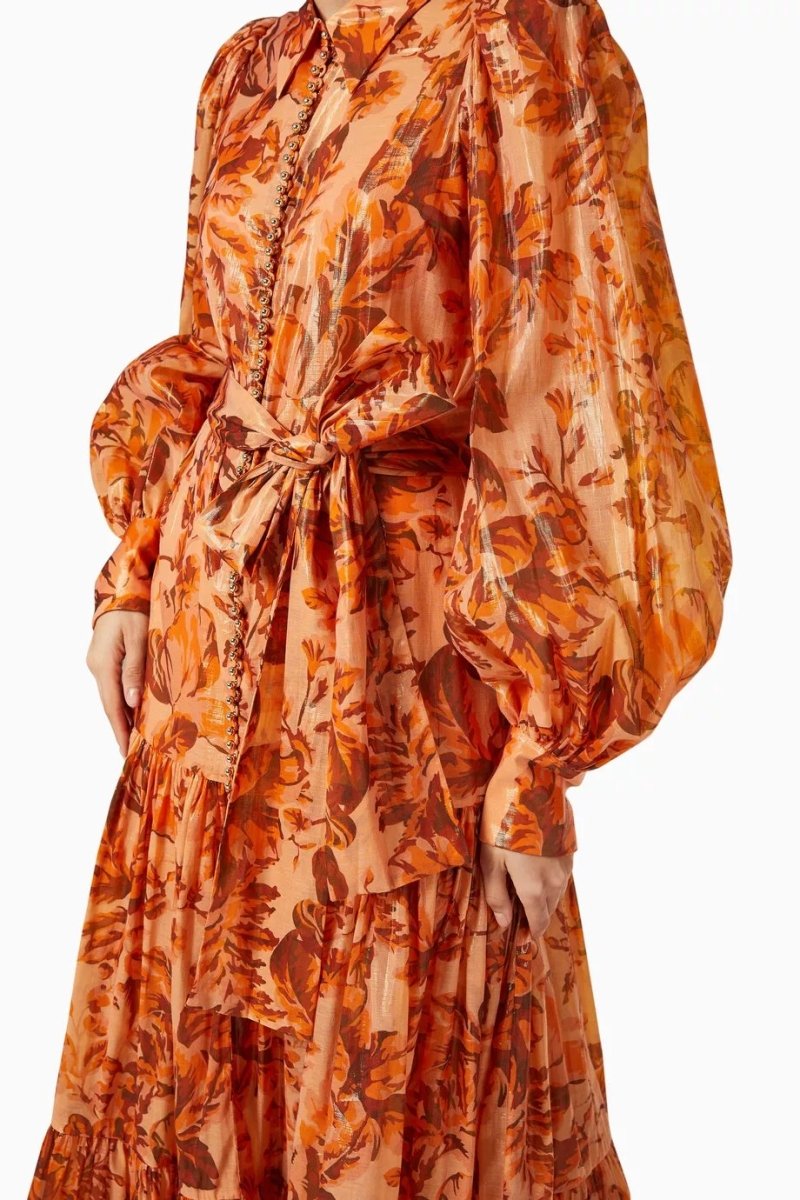 Queena Printed Balloon Sleeve Maxi Dress-Sunfere