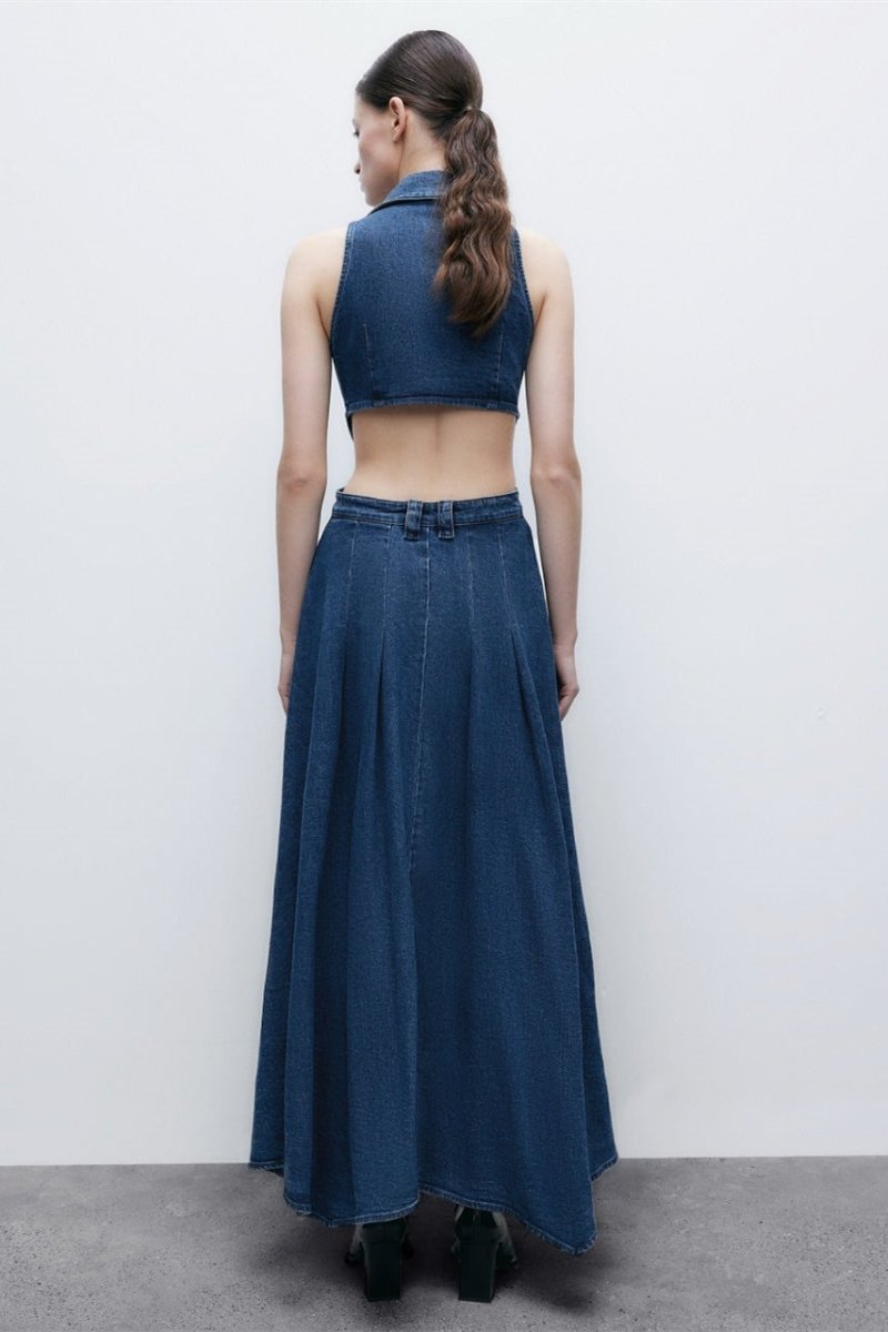 dresses - Regina Lapel Collar Cut - out Denim Maxi Dress - SD00707313251 - Blue - S - Sunfere