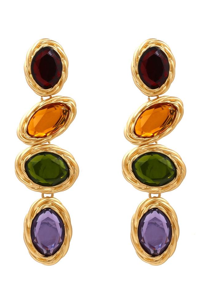 Retro Frame Gem Pendant Earrings-Sunfere