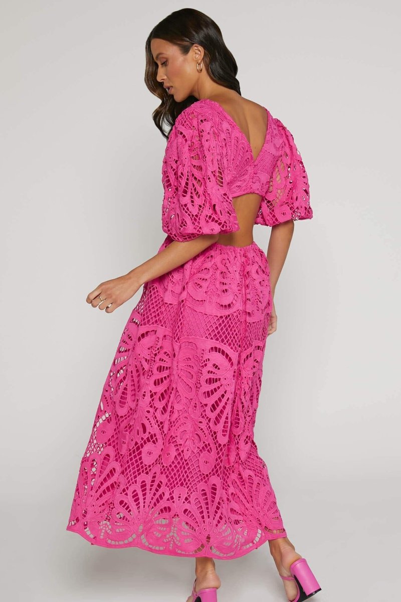 dresses-Sandra Embroidered Lace Cut-out Midi Dress-SD00604302756-Hot Pink-S - Sunfere