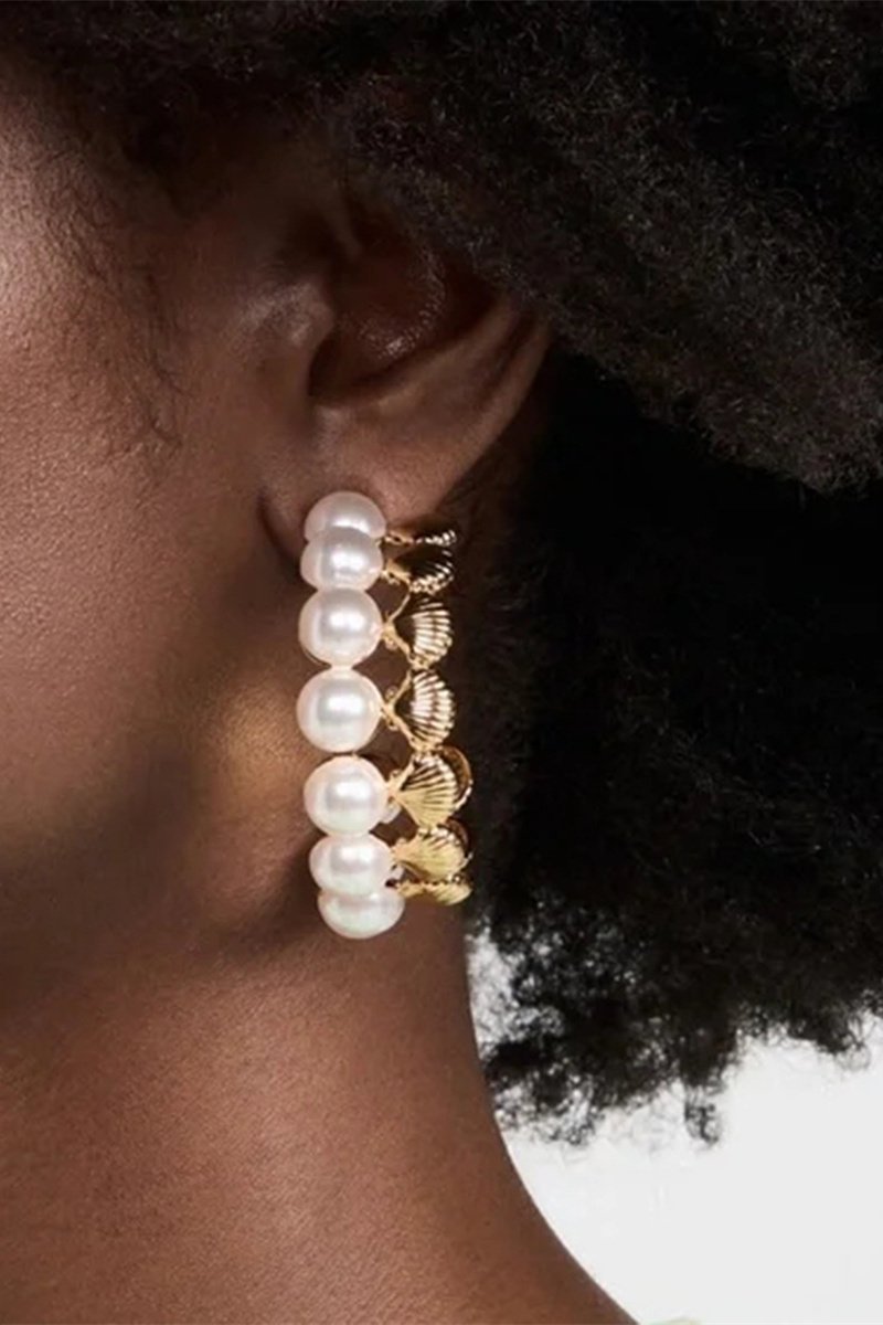 Shell Pearl Hoop Earrings-Sunfere