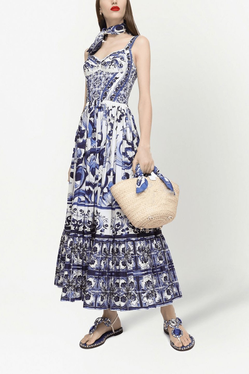 dresses-Sibyl Printed Shirred Strap Maxi Dress-SD0020627642-Blue-S - Sunfere