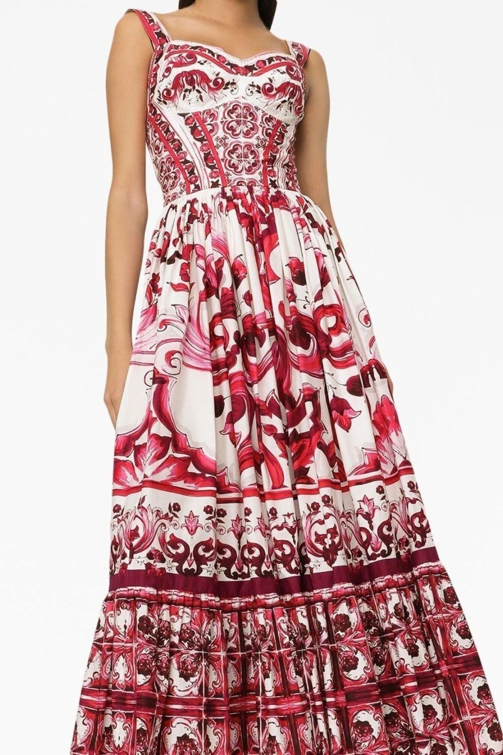 dresses-Sibyl Printed Shirred Strap Maxi Dress-SD0020627642-Red-S - Sunfere