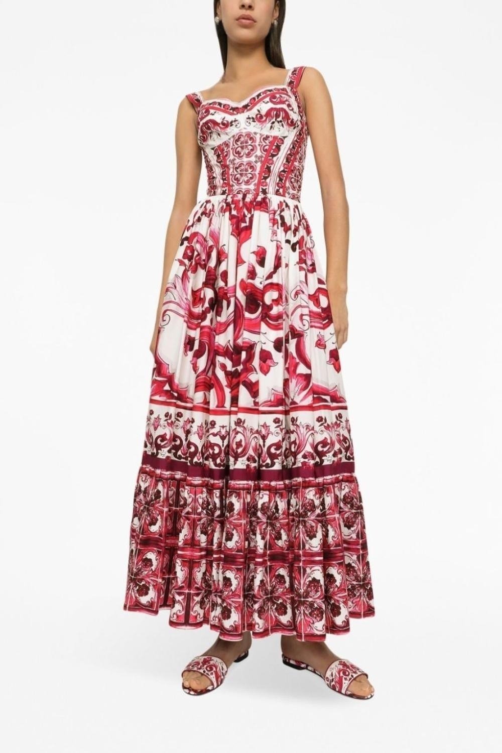 dresses-Sibyl Printed Shirred Strap Maxi Dress-SD0020627642-Red-S - Sunfere