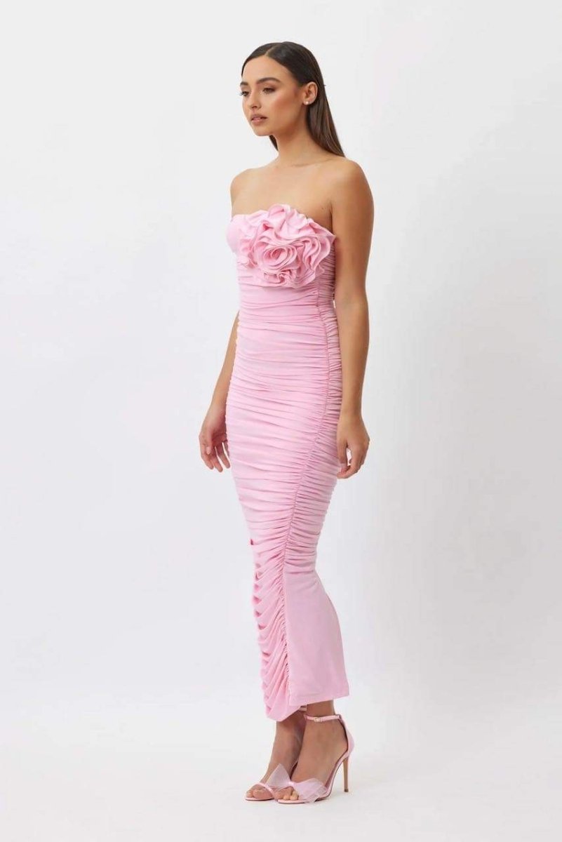 dresses-Tina Flower Strapless Midi Dress-SD00604012588-Pink-S - Sunfere