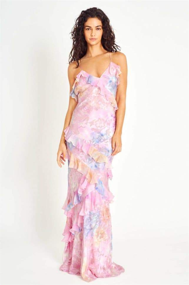 dresses-Virginia Floral Ruffle Maxi Slip Dress-SD00605162810-Pink-S - Sunfere