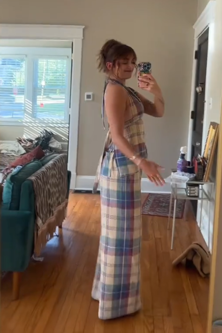 Boho Plaid Wide Leg Pants Set