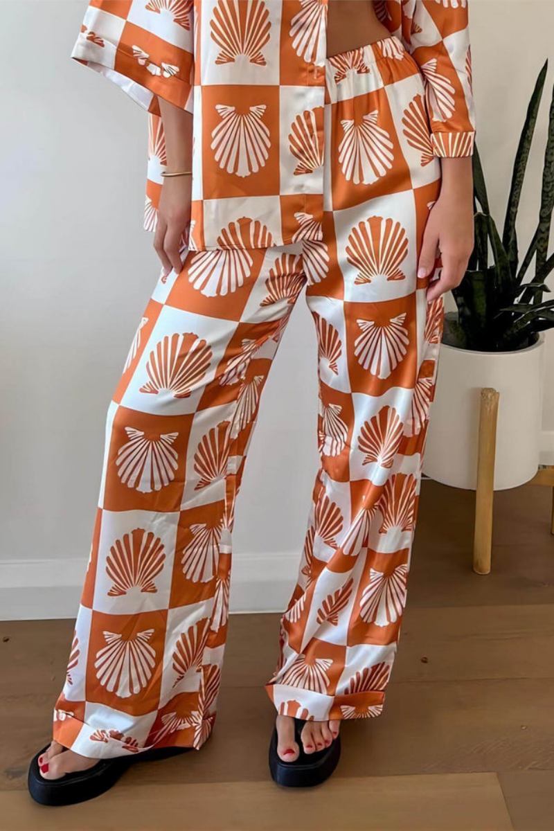 Σετ Παντελόνια Φαρδιάς Ποδός με Ειδικό Σατέν Φύλλο Εκτύπωσης